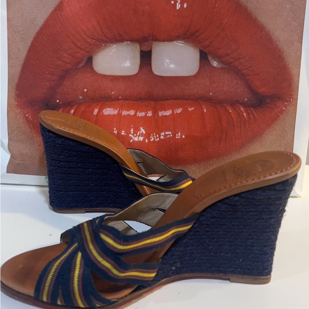Christian Louboutin Navy and Tan Wedges